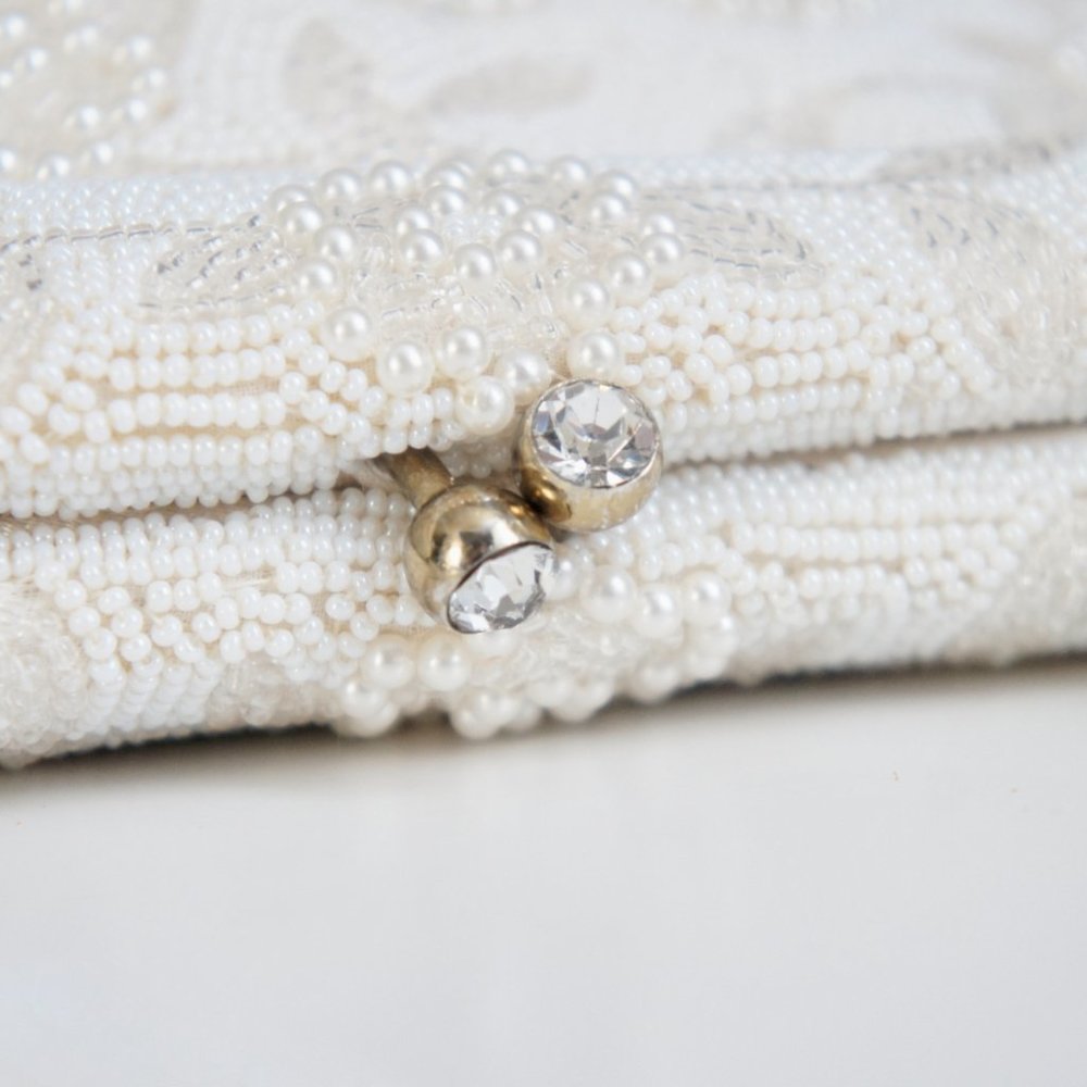Vintage Ivory Beaded Pearl Evening Bag Clutch by Magid - Picture 2 of 16